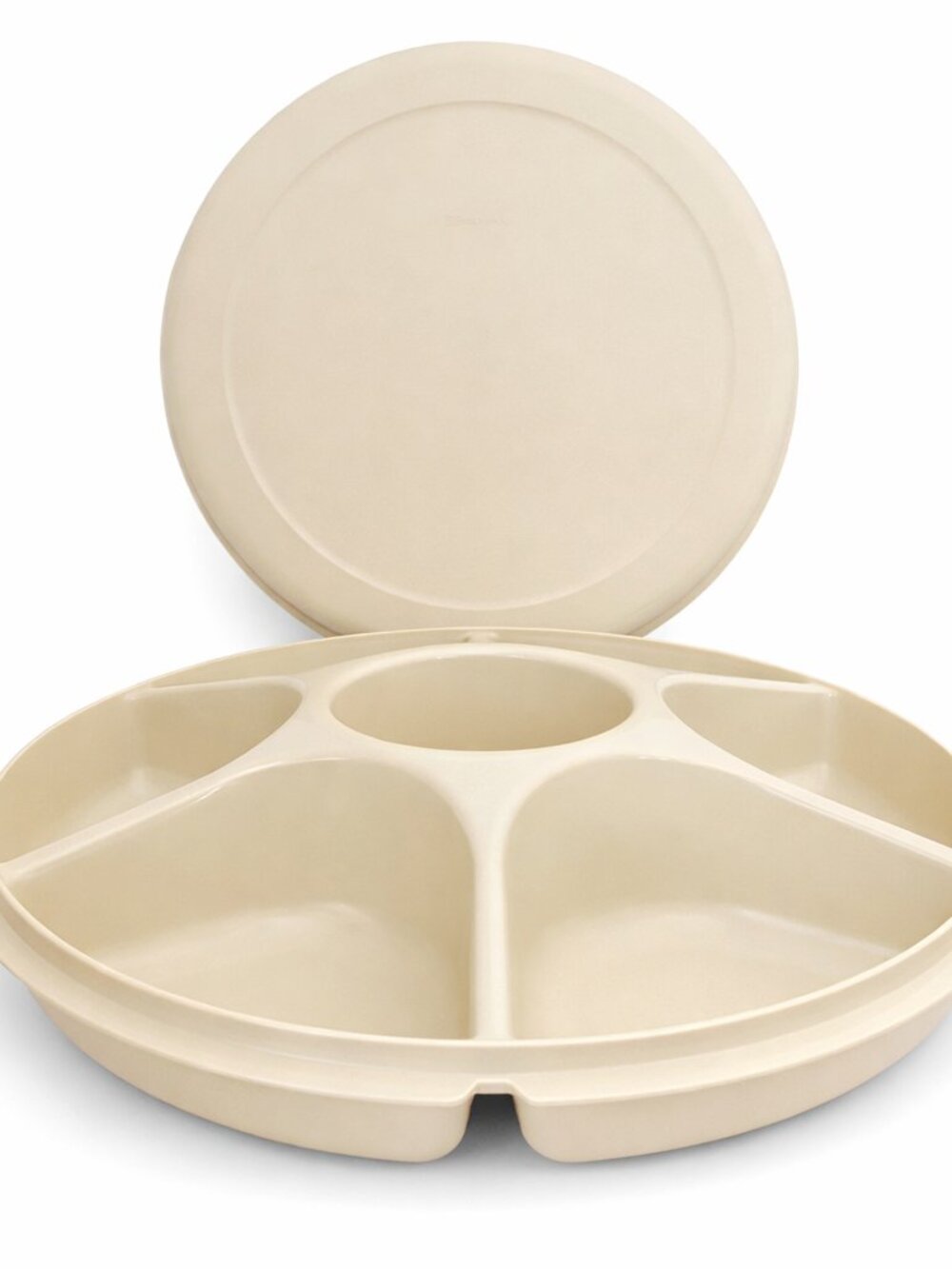 Vintage Tupperware Vegetable Snack Fruit Dip Serving Tray with Lid 14 Inch Round